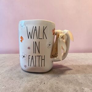 Rae Dunn WALK IN FAITH White Ceramic Mug with Floral Accents NWT